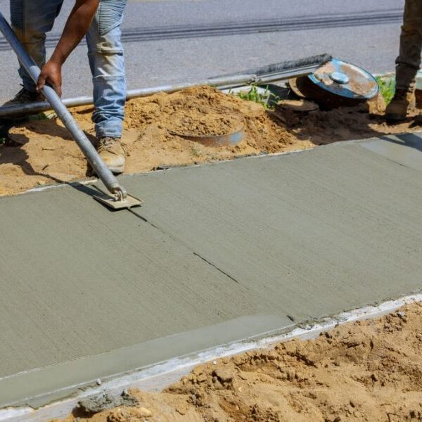 worker scraping the cement